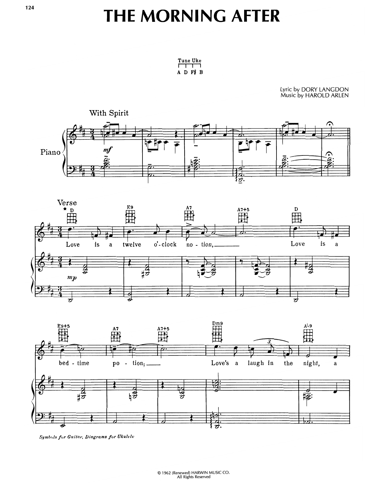 Harold Arlen The Morning After sheet music notes and chords arranged for Piano, Vocal & Guitar Chords (Right-Hand Melody)