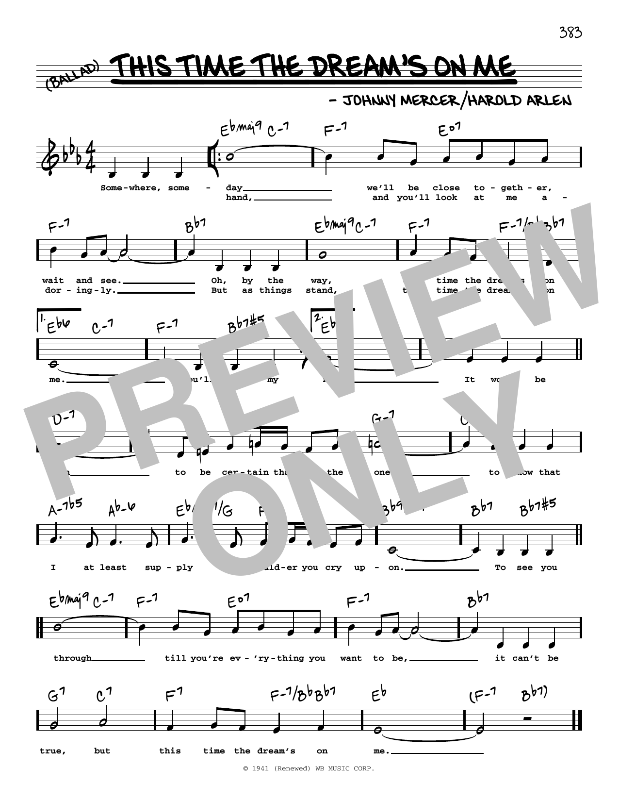 Harold Arlen This Time The Dream's On Me (Low Voice) sheet music notes and chords arranged for Real Book – Melody, Lyrics & Chords