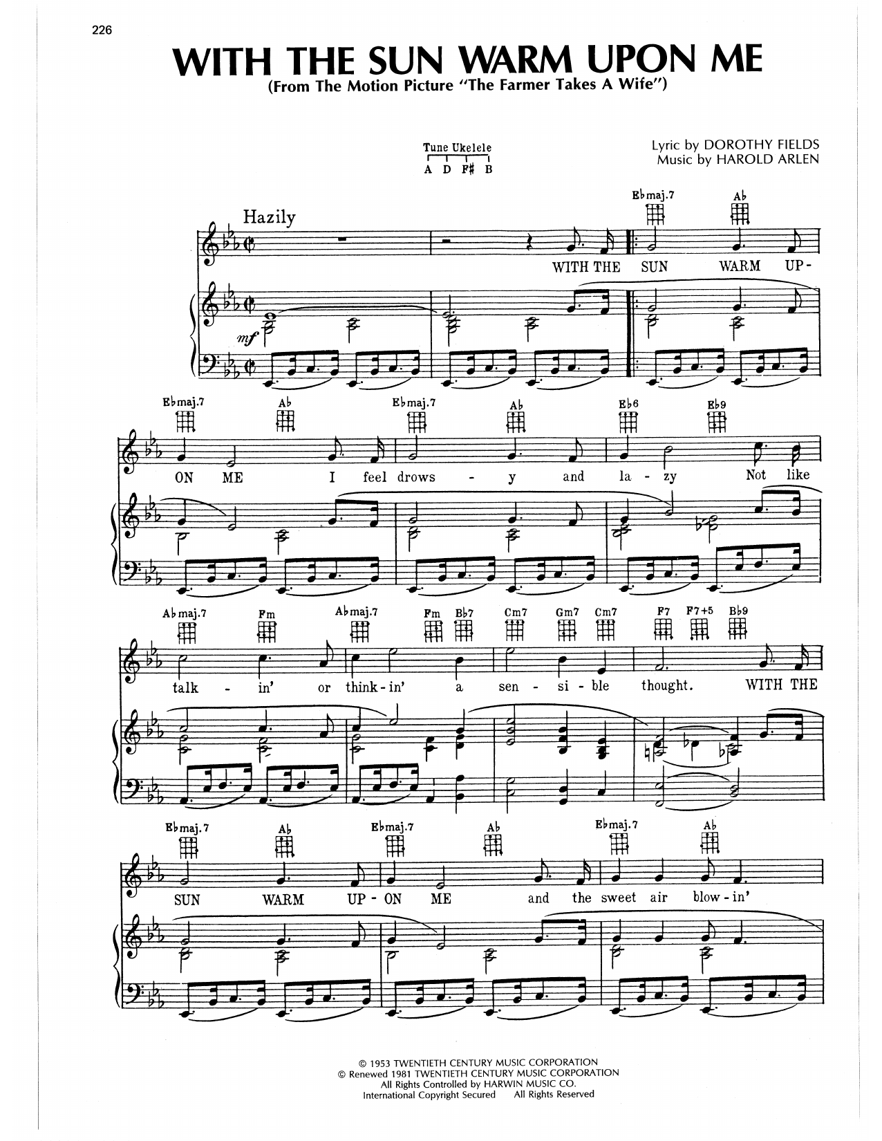 Harold Arlen With The Sun Warm Upon Me sheet music notes and chords arranged for Piano, Vocal & Guitar Chords (Right-Hand Melody)
