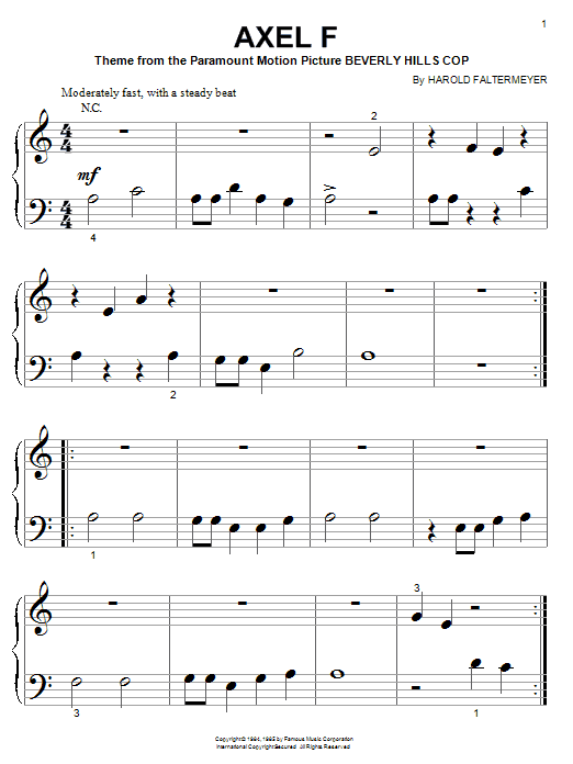 Harold Faltermeyer Axel F (from Beverley Hills Cop) (the Crazy Frog) sheet music notes and chords arranged for Piano, Vocal & Guitar Chords