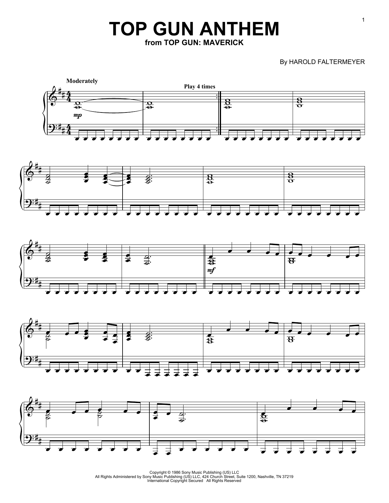 Harold Faltermeyer Top Gun Anthem (from Top Gun: Maverick) sheet music notes and chords arranged for Piano Solo