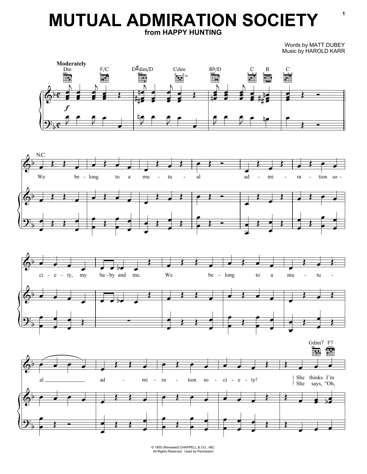 Harold Karr Mutual Admiration Society sheet music notes and chords arranged for Piano, Vocal & Guitar Chords (Right-Hand Melody)