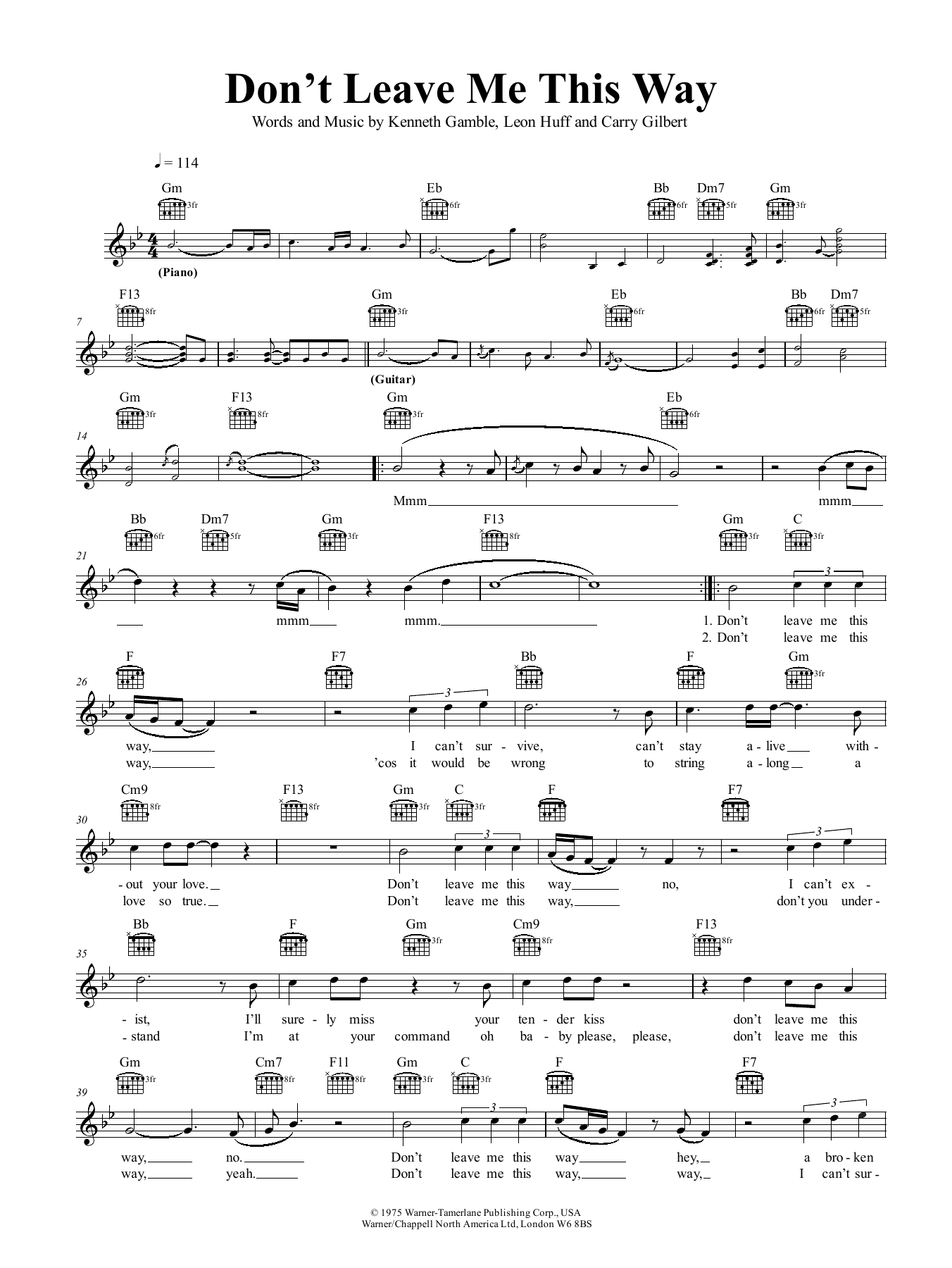Harold Melvin & The Blue Notes Don't Leave Me This Way sheet music notes and chords arranged for Lead Sheet / Fake Book
