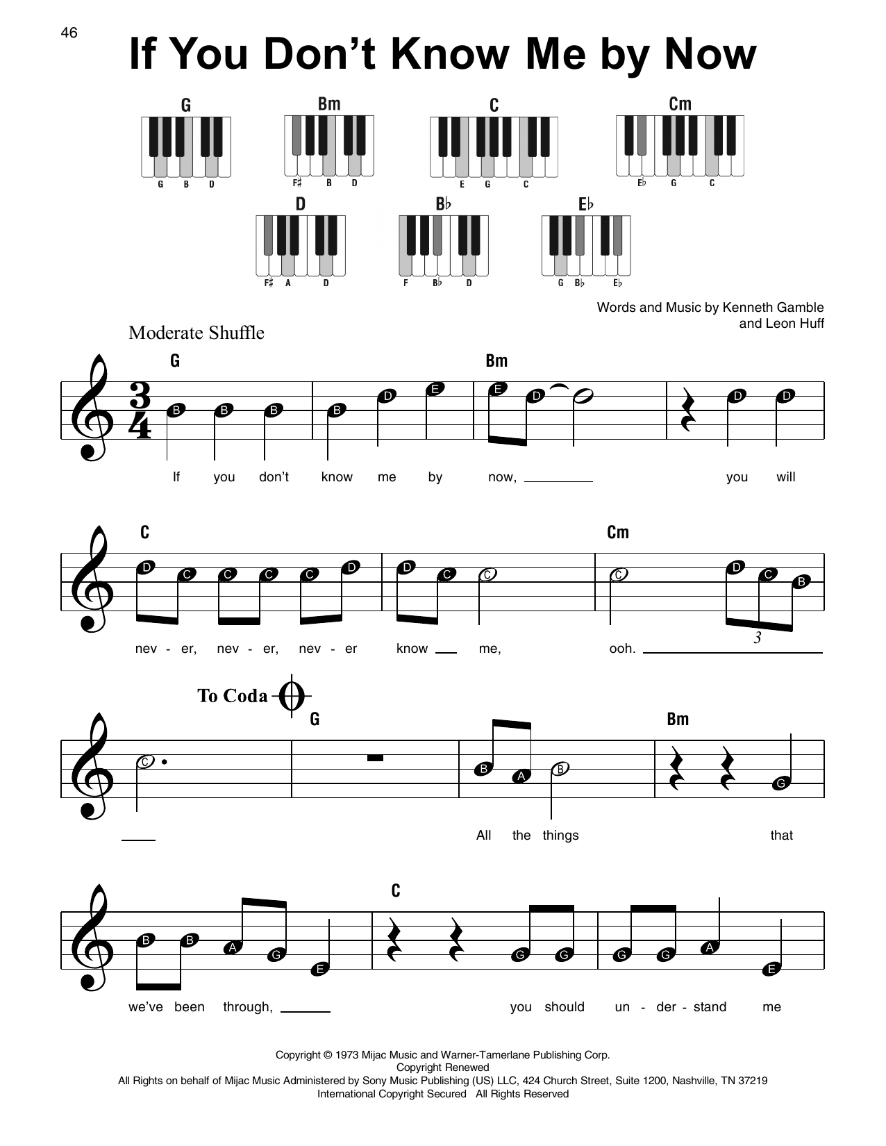 Harold Melvin & The Blue Notes If You Don't Know Me By Now sheet music notes and chords arranged for Super Easy Piano
