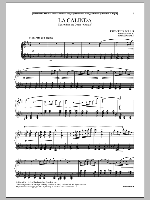 Harold Perry La Calinda (Dance from The Opera Koanga) sheet music notes and chords arranged for Piano Solo