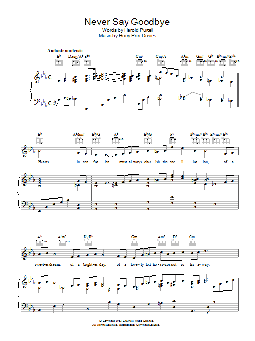 Harold Purcell Never Say Goodbye sheet music notes and chords arranged for Piano, Vocal & Guitar Chords