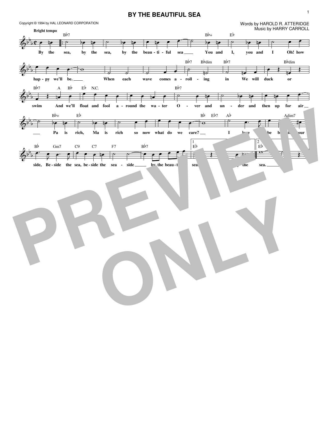 Harold R. Atteridge By The Beautiful Sea sheet music notes and chords arranged for Piano, Vocal & Guitar Chords (Right-Hand Melody)
