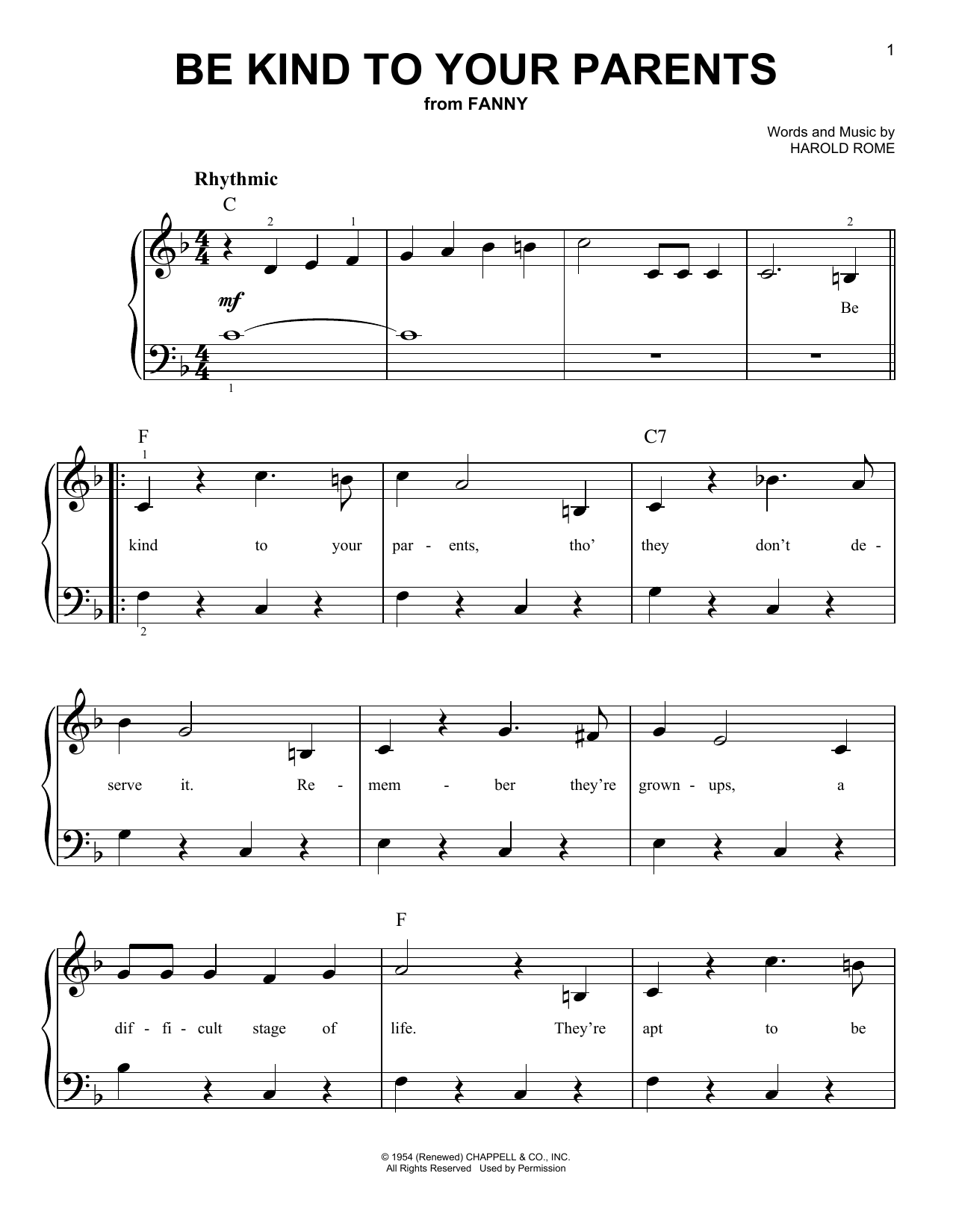 Harold Rome Be Kind To Your Parents sheet music notes and chords arranged for Piano & Vocal