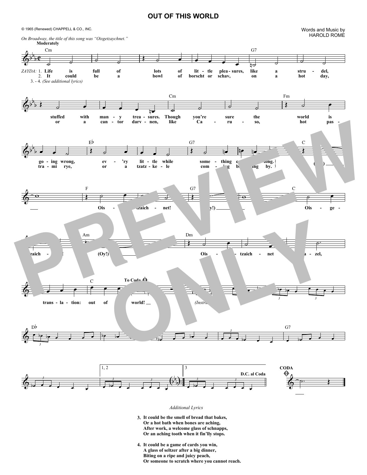 Harold Rome Out Of This World sheet music notes and chords arranged for Lead Sheet / Fake Book