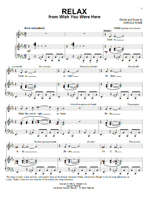 Harold Rome Relax sheet music notes and chords arranged for Piano & Vocal