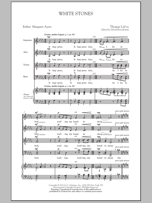 Harold Rosenbaum White Stones sheet music notes and chords arranged for SATB Choir