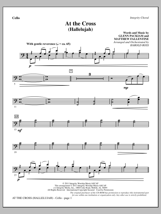 Harold Ross At The Cross (Hallelujah) - Cello sheet music notes and chords arranged for Choir Instrumental Pak