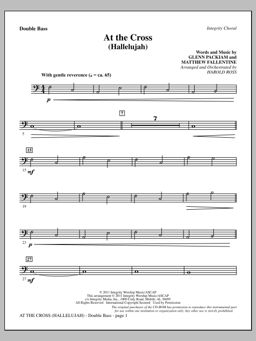 Harold Ross At The Cross (Hallelujah) - Double Bass sheet music notes and chords arranged for Choir Instrumental Pak