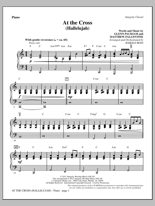 Harold Ross At The Cross (Hallelujah) - Piano sheet music notes and chords arranged for Choir Instrumental Pak