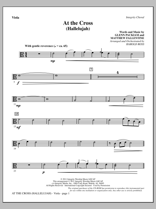 Harold Ross At The Cross (Hallelujah) - Viola sheet music notes and chords arranged for Choir Instrumental Pak