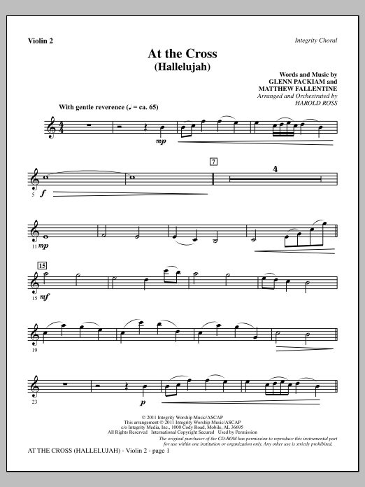 Harold Ross At The Cross (Hallelujah) - Violin 2 sheet music notes and chords arranged for Choir Instrumental Pak
