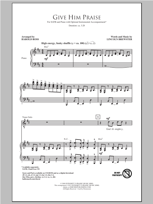 Harold Ross Give Him Praise sheet music notes and chords arranged for SATB Choir