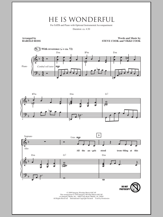Harold Ross He Is Wonderful sheet music notes and chords arranged for SATB Choir