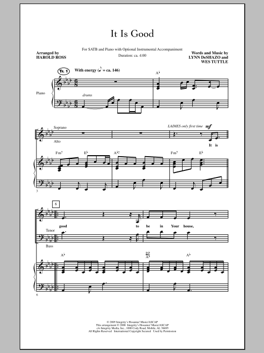 Harold Ross It Is Good sheet music notes and chords arranged for SATB Choir