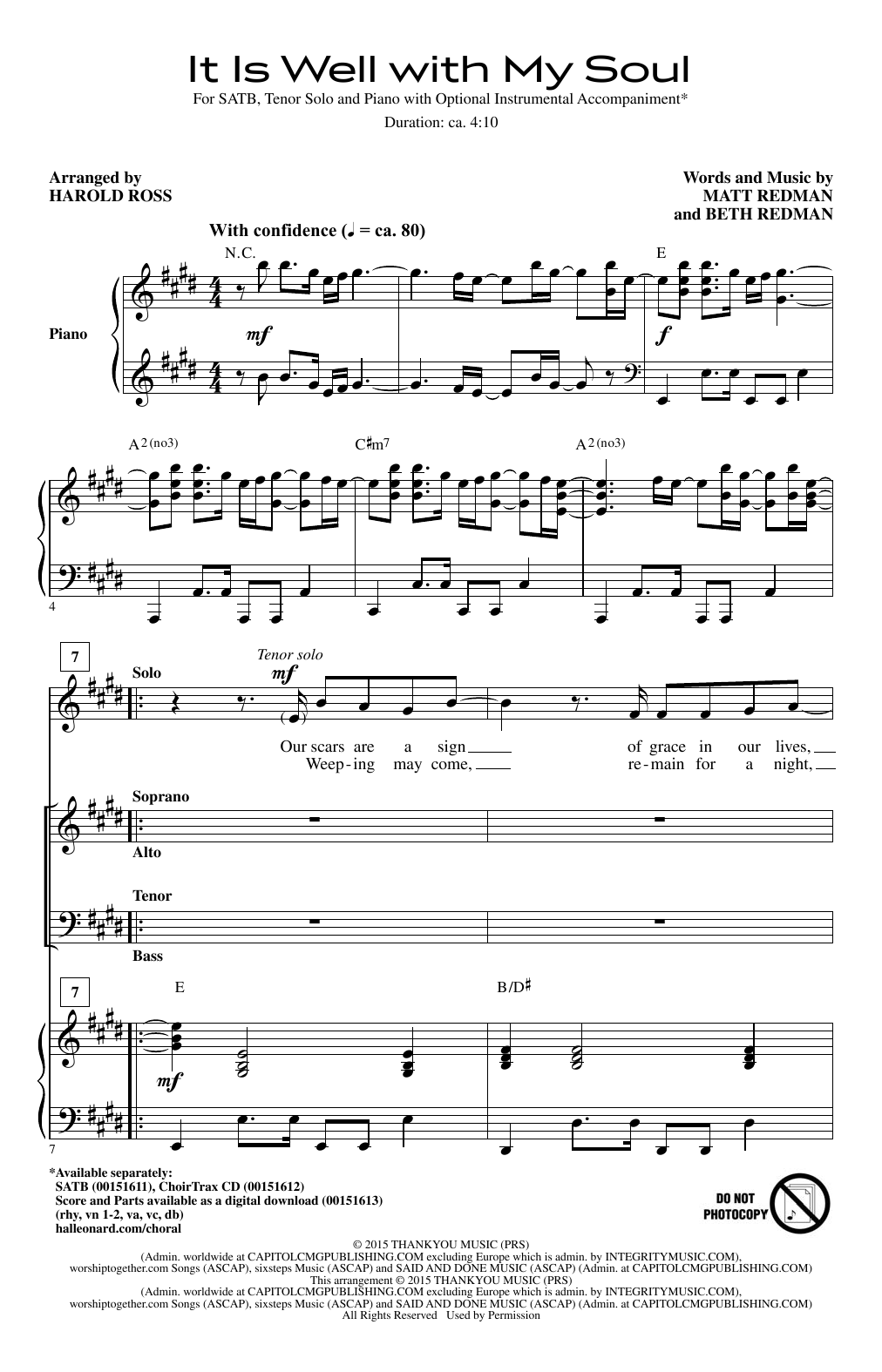 Harold Ross It Is Well With My Soul sheet music notes and chords arranged for SATB Choir