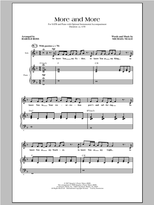 Harold Ross More And More sheet music notes and chords arranged for SATB Choir