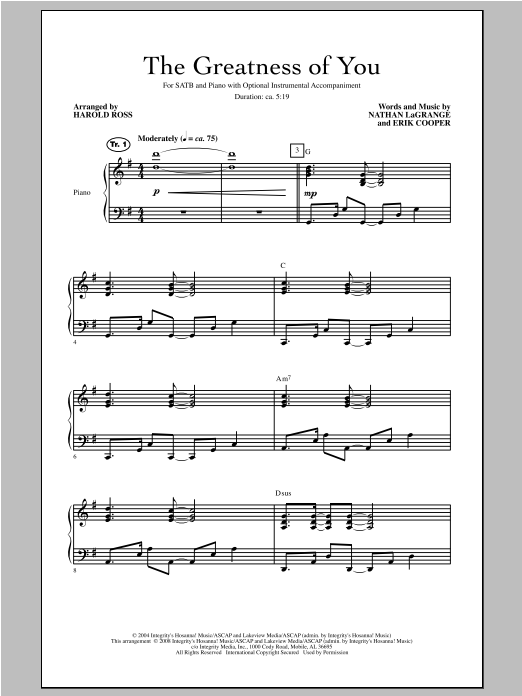 Harold Ross The Greatness Of You sheet music notes and chords arranged for SATB Choir