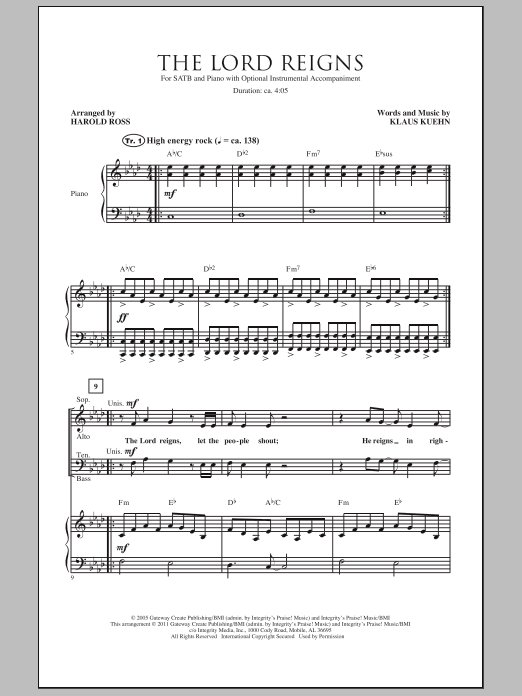 Harold Ross The Lord Reigns sheet music notes and chords arranged for SATB Choir