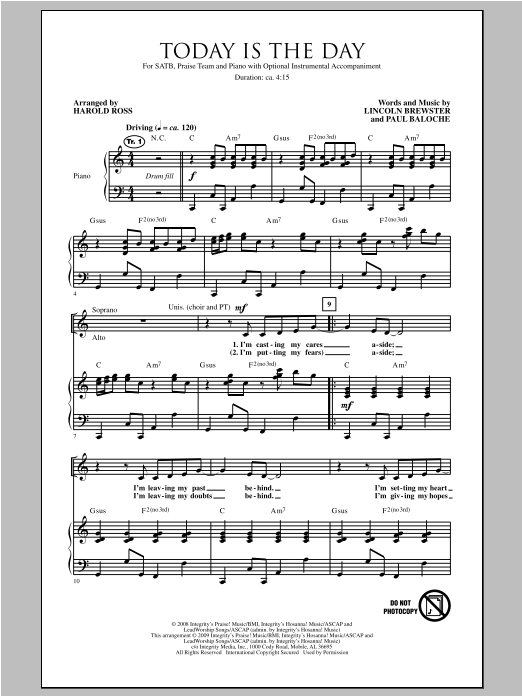Harold Ross Today Is The Day sheet music notes and chords arranged for SATB Choir