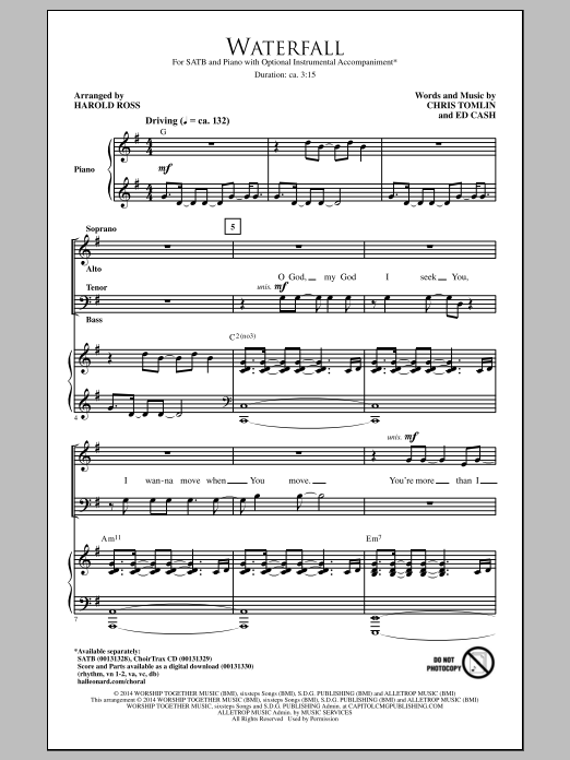 Harold Ross Waterfall sheet music notes and chords arranged for SATB Choir