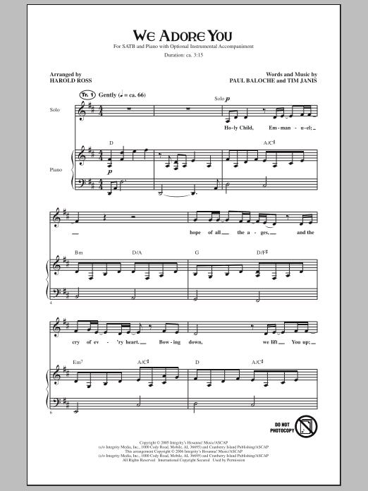 Harold Ross We Adore You sheet music notes and chords arranged for SATB Choir