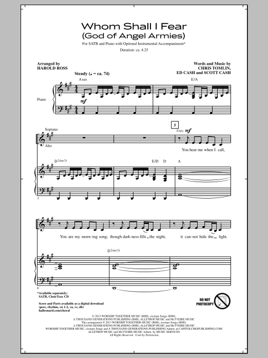 Harold Ross Whom Shall I Fear (God Of Angel Armies) sheet music notes and chords arranged for SATB Choir