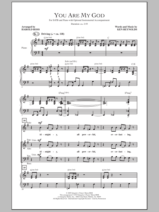 Harold Ross You Are My God sheet music notes and chords arranged for SATB Choir