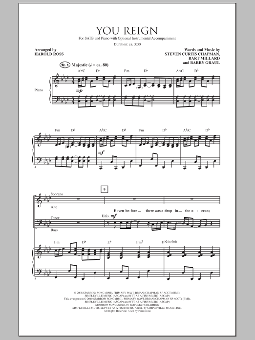 Harold Ross You Reign sheet music notes and chords arranged for SATB Choir