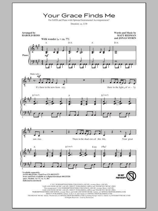 Harold Ross Your Grace Finds Me sheet music notes and chords arranged for SATB Choir
