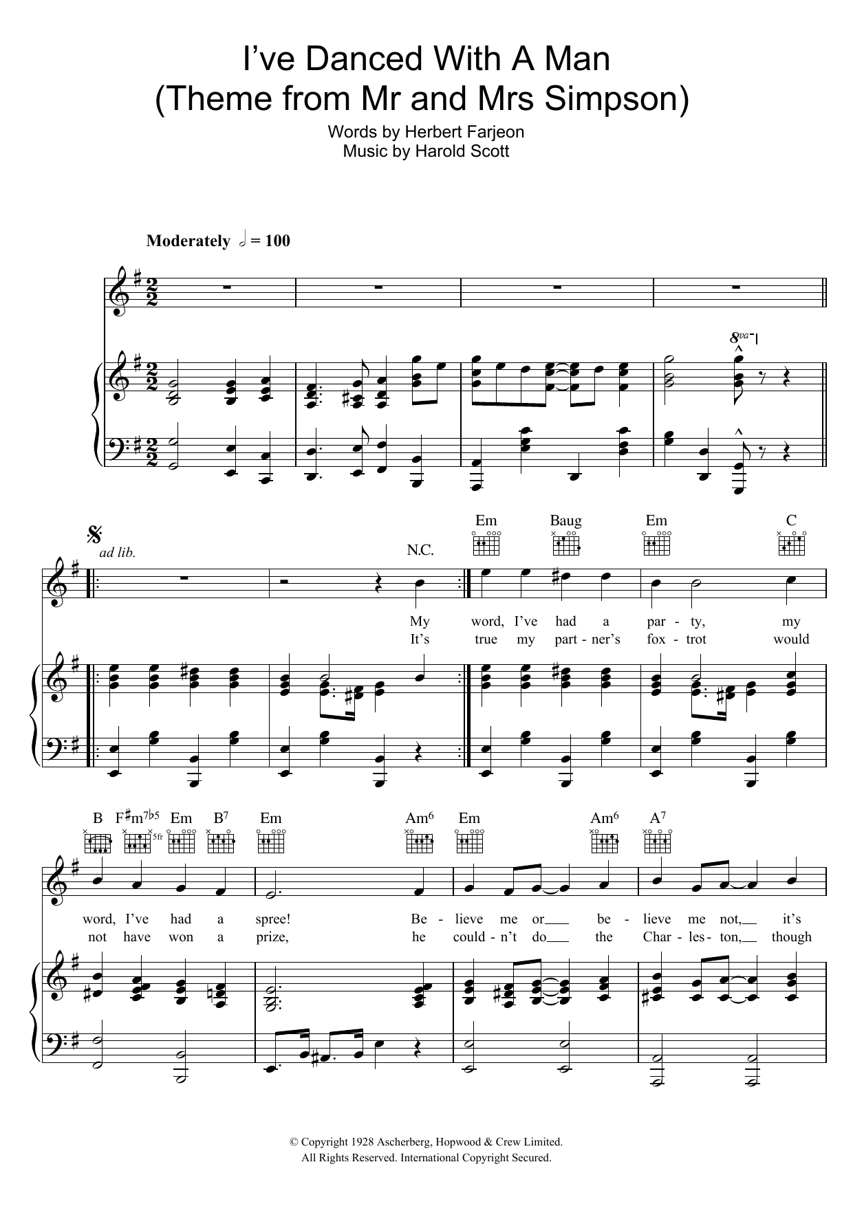 Harold Scott I've Danced With A Man ('Edward And Mrs Simpson' Theme) sheet music notes and chords arranged for Piano, Vocal & Guitar Chords