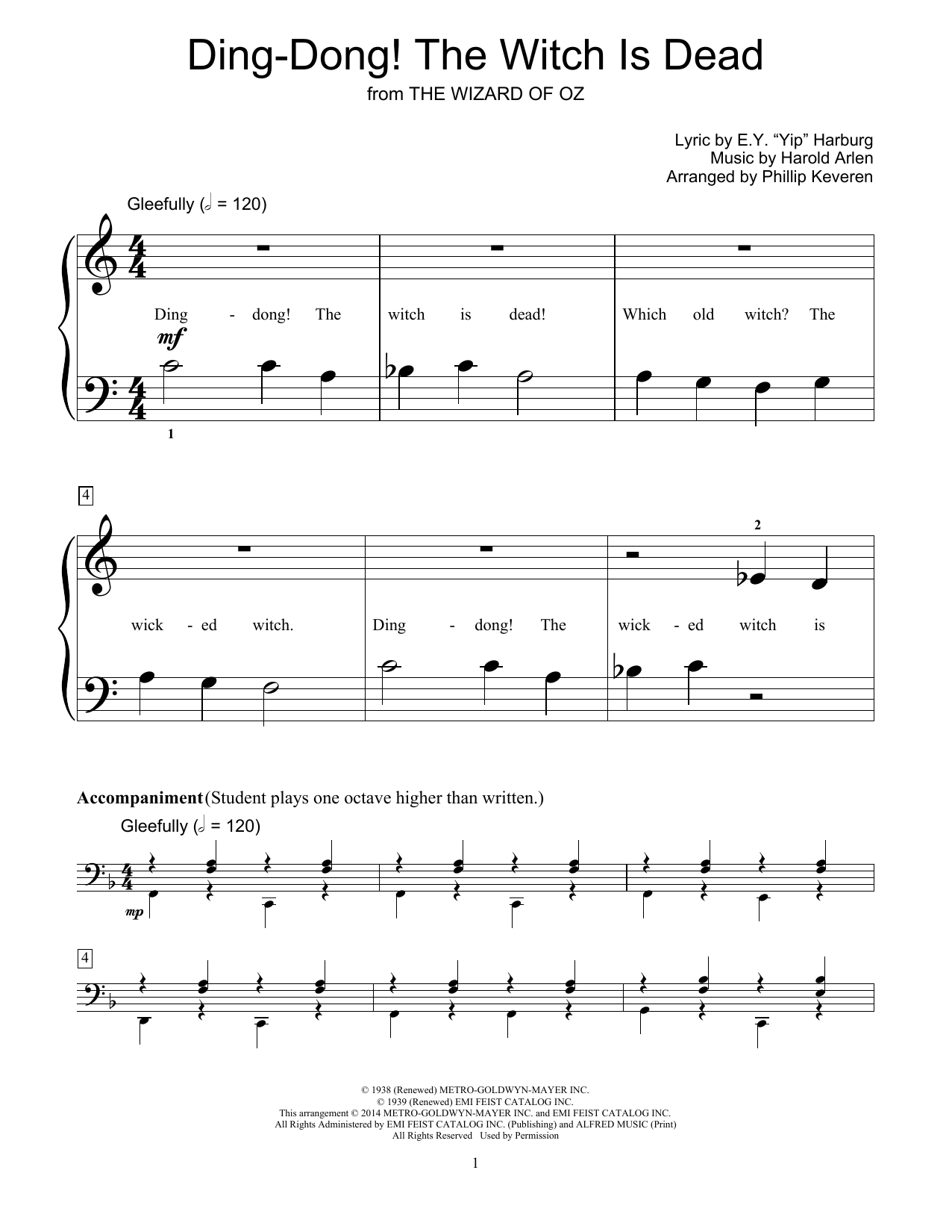 Harold Arlen Ding-Dong! The Witch Is Dead (from The Wizard Of Oz) (arr. Phillip Keveren) sheet music notes and chords arranged for Educational Piano