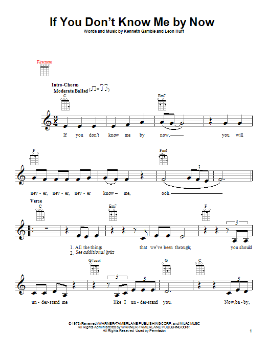 Harold Melvin & The Blue Notes If You Don't Know Me By Now sheet music notes and chords arranged for Ukulele