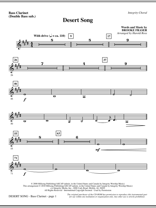 Harold Ross Desert Song - Bass Clar. (Double Bass sub.) sheet music notes and chords. Download Printable PDF.