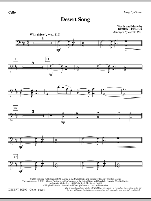 Harold Ross Desert Song - Cello sheet music notes and chords. Download Printable PDF.