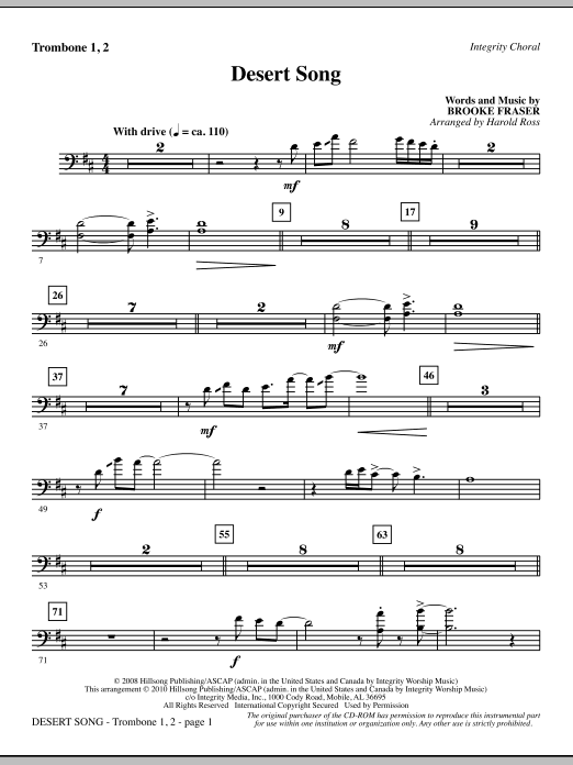 Harold Ross Desert Song - Trombone 1 & 2 sheet music notes and chords. Download Printable PDF.
