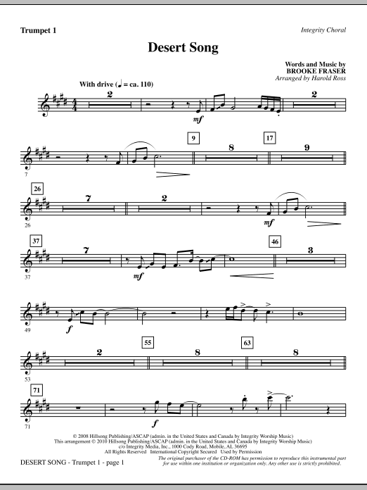 Harold Ross Desert Song - Trumpet 1 sheet music notes and chords. Download Printable PDF.