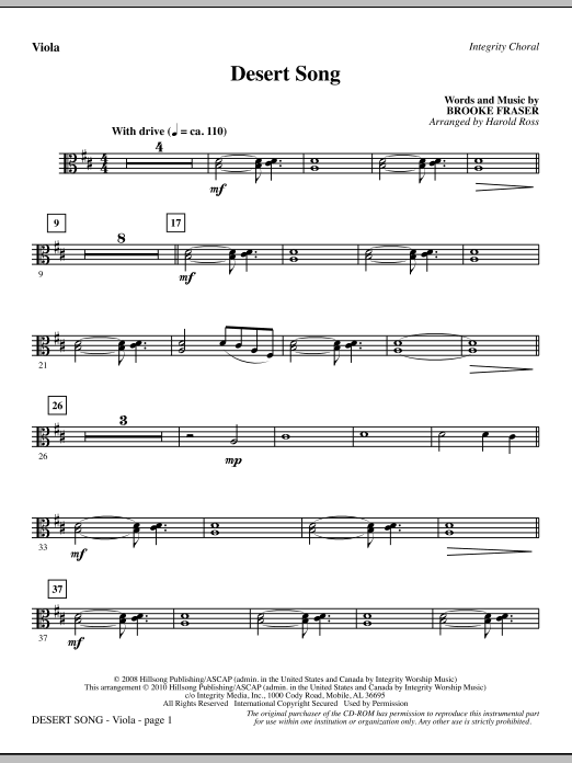 Harold Ross Desert Song - Viola sheet music notes and chords. Download Printable PDF.