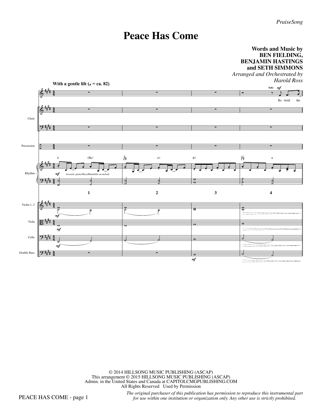 Harold Ross Peace Has Come - Full Score sheet music notes and chords. Download Printable PDF.
