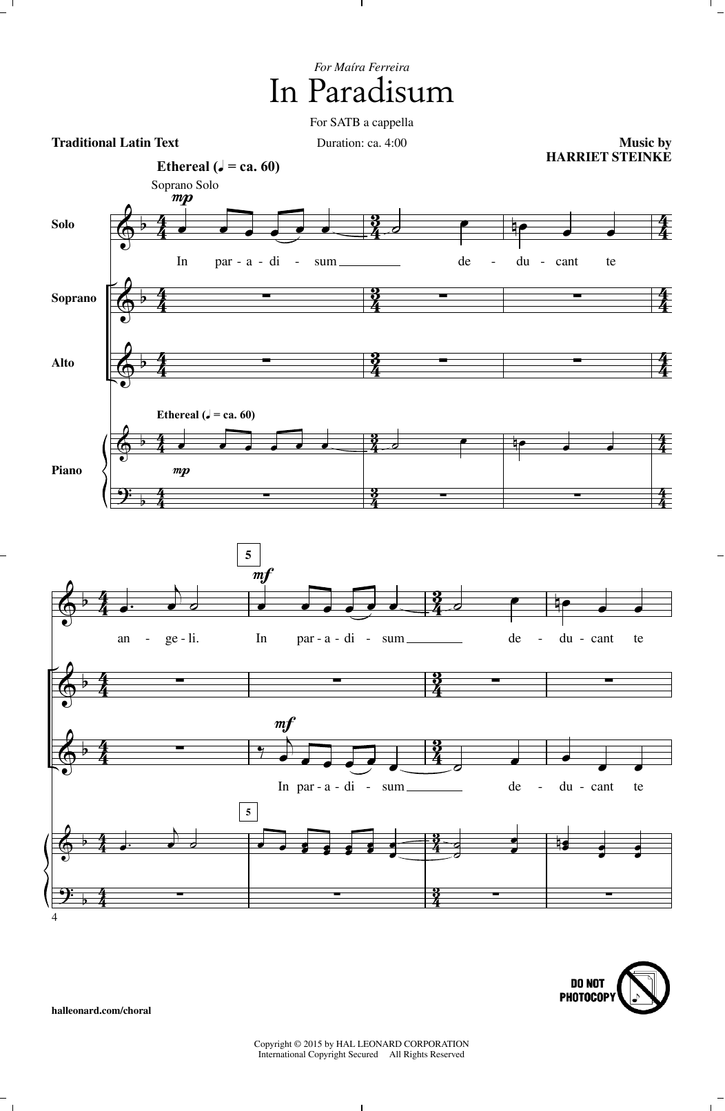 Harriet Steinke In Paradisum sheet music notes and chords arranged for SATB Choir