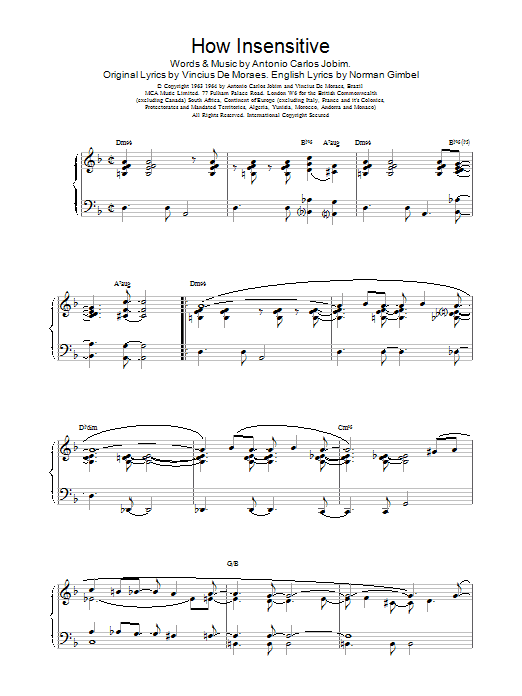Harris,B How Insensitive sheet music notes and chords arranged for Piano Solo