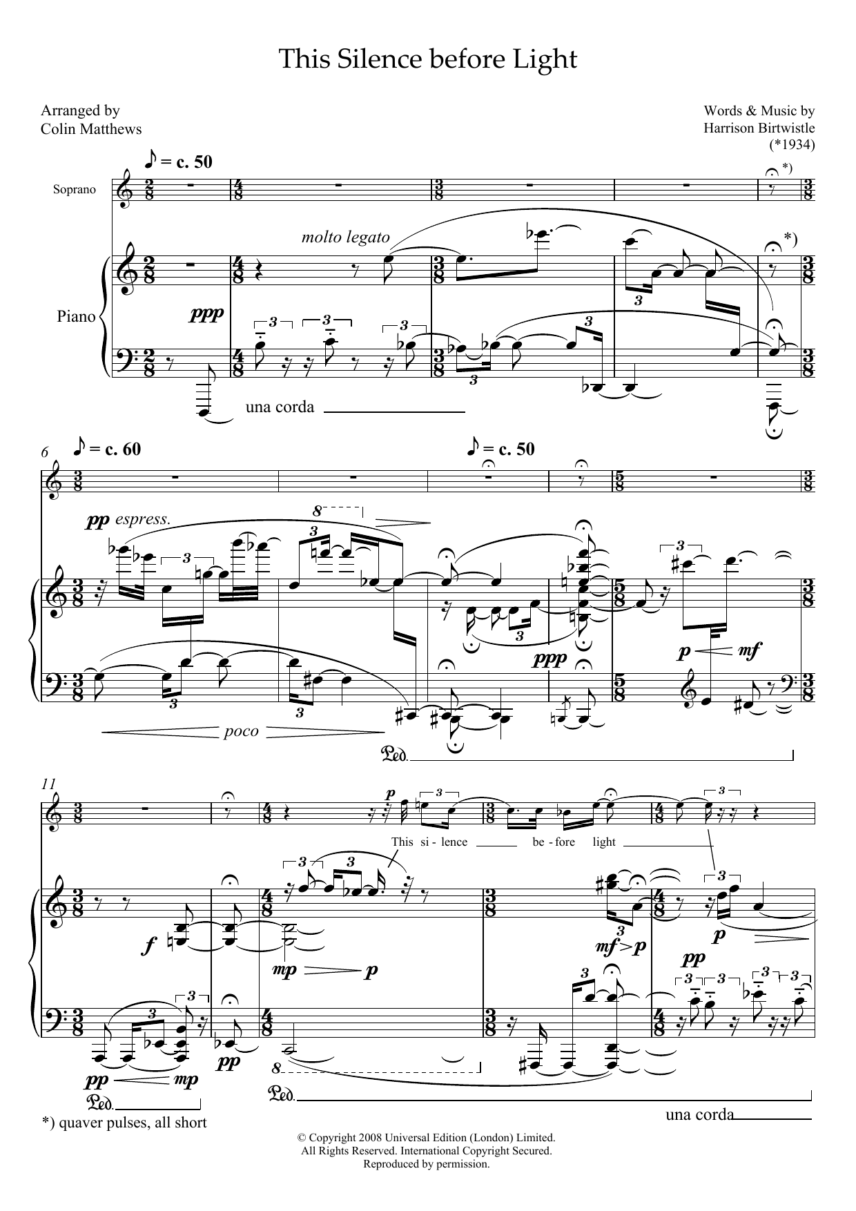 Harrison Birtwistle This Silence before Light (for soprano and piano) sheet music notes and chords arranged for Piano & Vocal