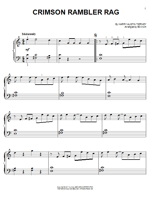 Harry Austin Tierney Crimson Rambler Rag sheet music notes and chords arranged for Easy Piano