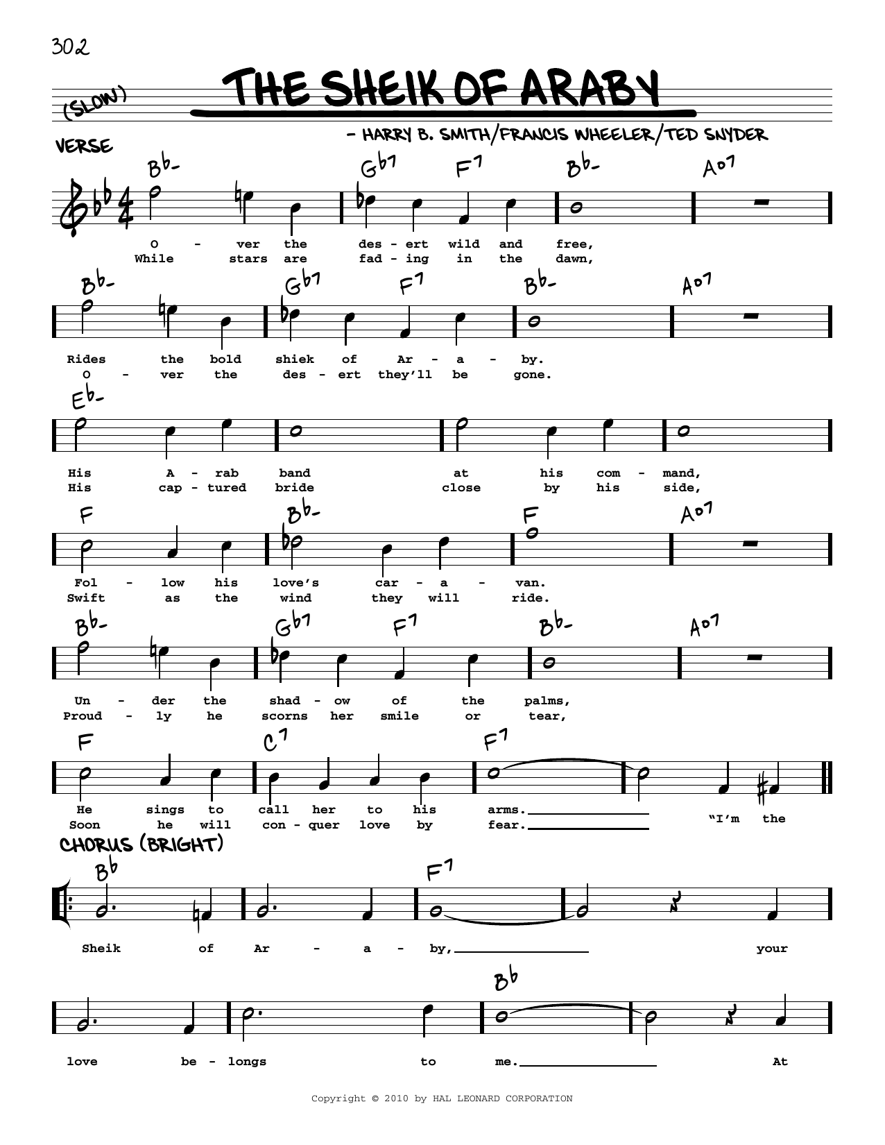 Harry B. Smith The Sheik Of Araby (arr. Robert Rawlins) sheet music notes and chords arranged for Real Book – Melody, Lyrics & Chords
