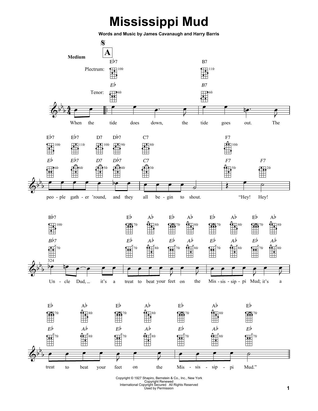 Harry Barris Mississippi Mud sheet music notes and chords arranged for Banjo Tab