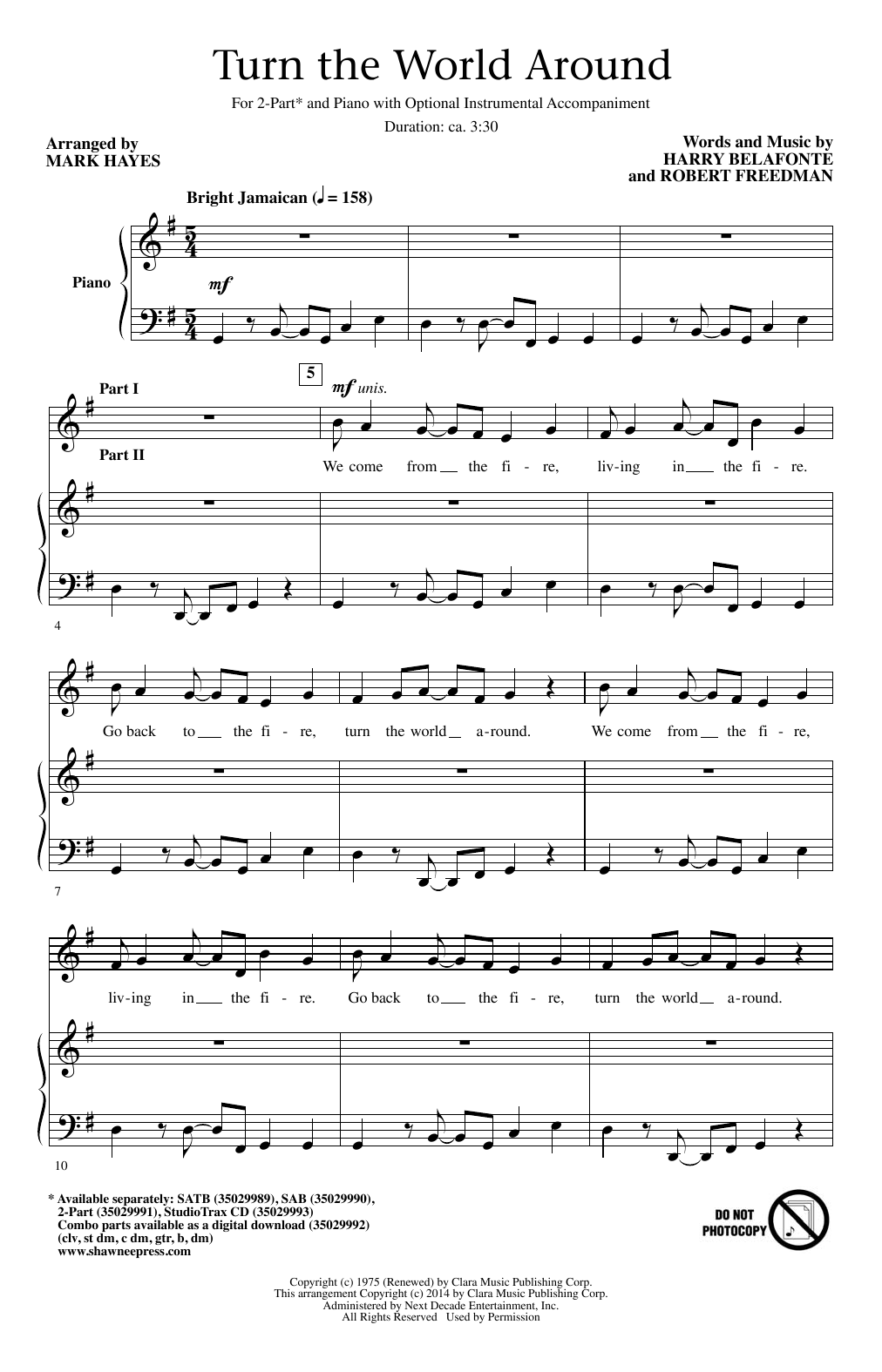 Harry Belafonte Turn The World Around (arr. Mark Hayes) sheet music notes and chords arranged for 2-Part Choir